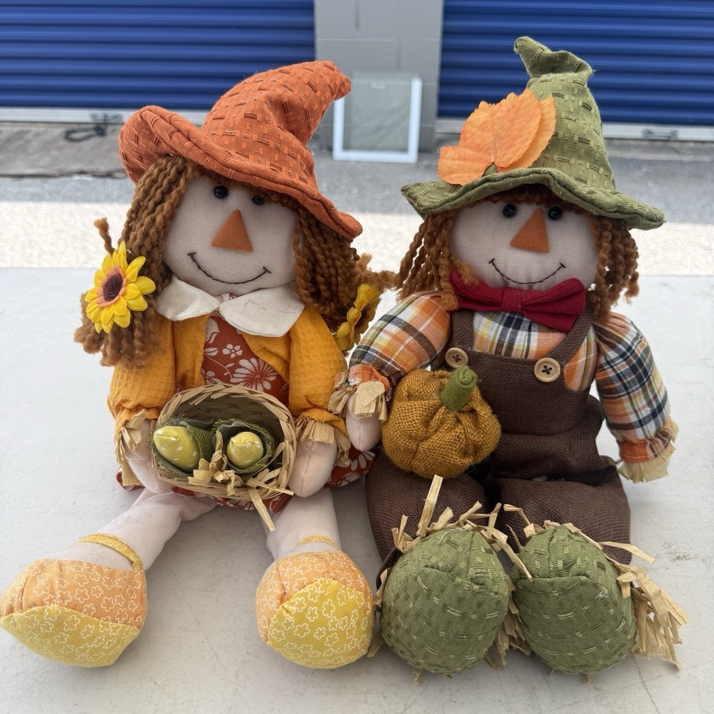 Scarecrow Fall Autumn Attire Shelf Sitters Boy and Girl Hobby Lobby Set Of 2